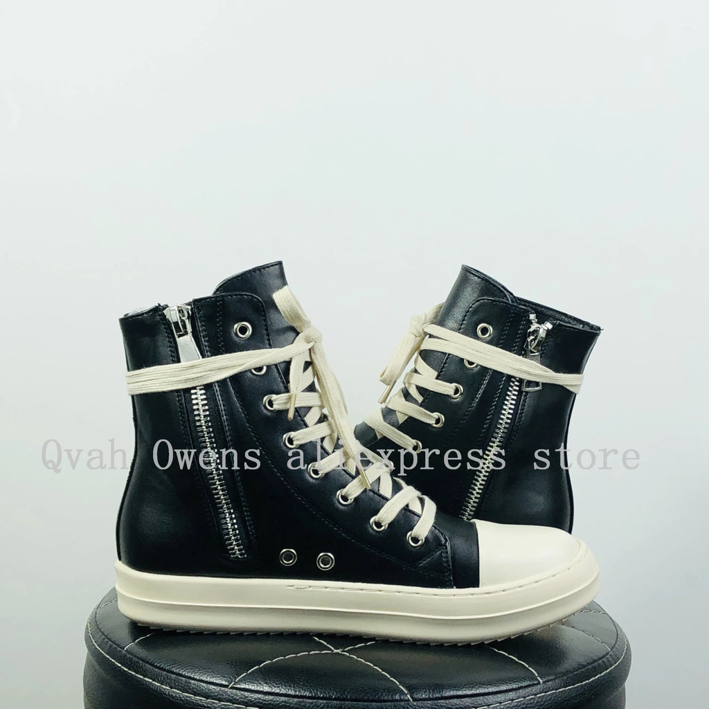 Women Casual Canvas Pu Shoes Luxury Trainers Lace Up Men Sneakers Zip High-TOP Hip Hop Autumn Flats Black Boots
