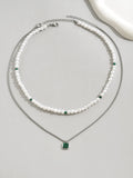 2PCS Fashion Trend Turquoise Pendant Men's Beaded Stainless Steel Necklace Casual Versatile Jewelry