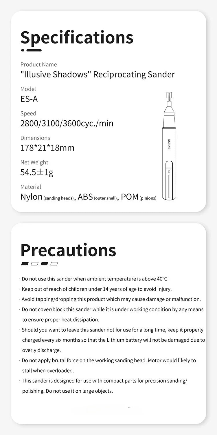 DSPIAE DIY ES-A Reciprocating Sander Electric Grinding Pen Plastic Model Sanding Paper Head for Military Model Craft Tools Hobby