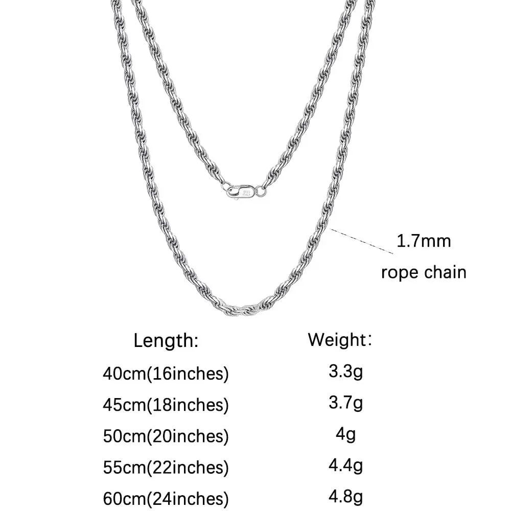 Rinntin 925 Sterling Silver Rope Chain 1.2MM 1.5MM 1.7MM 14k 18k Gold Plated Rope Chain Necklace Minimalism Jewelry Gift SC29