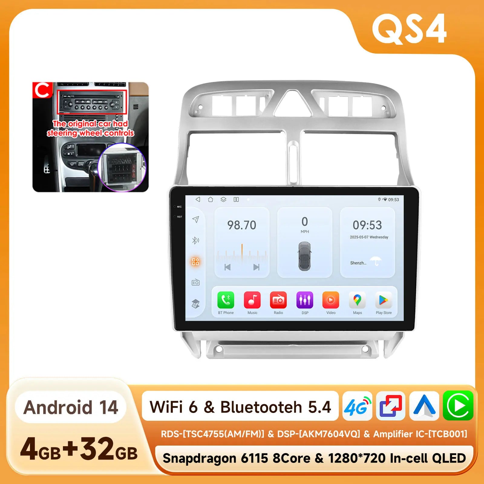 Hizpo 2Din 9inch CarPlay Android Auto Car Radio for Peugeot 307 307CC 307SW 2002 - 2013 Multimedia Navigation GPS RDS DSP 4G BT