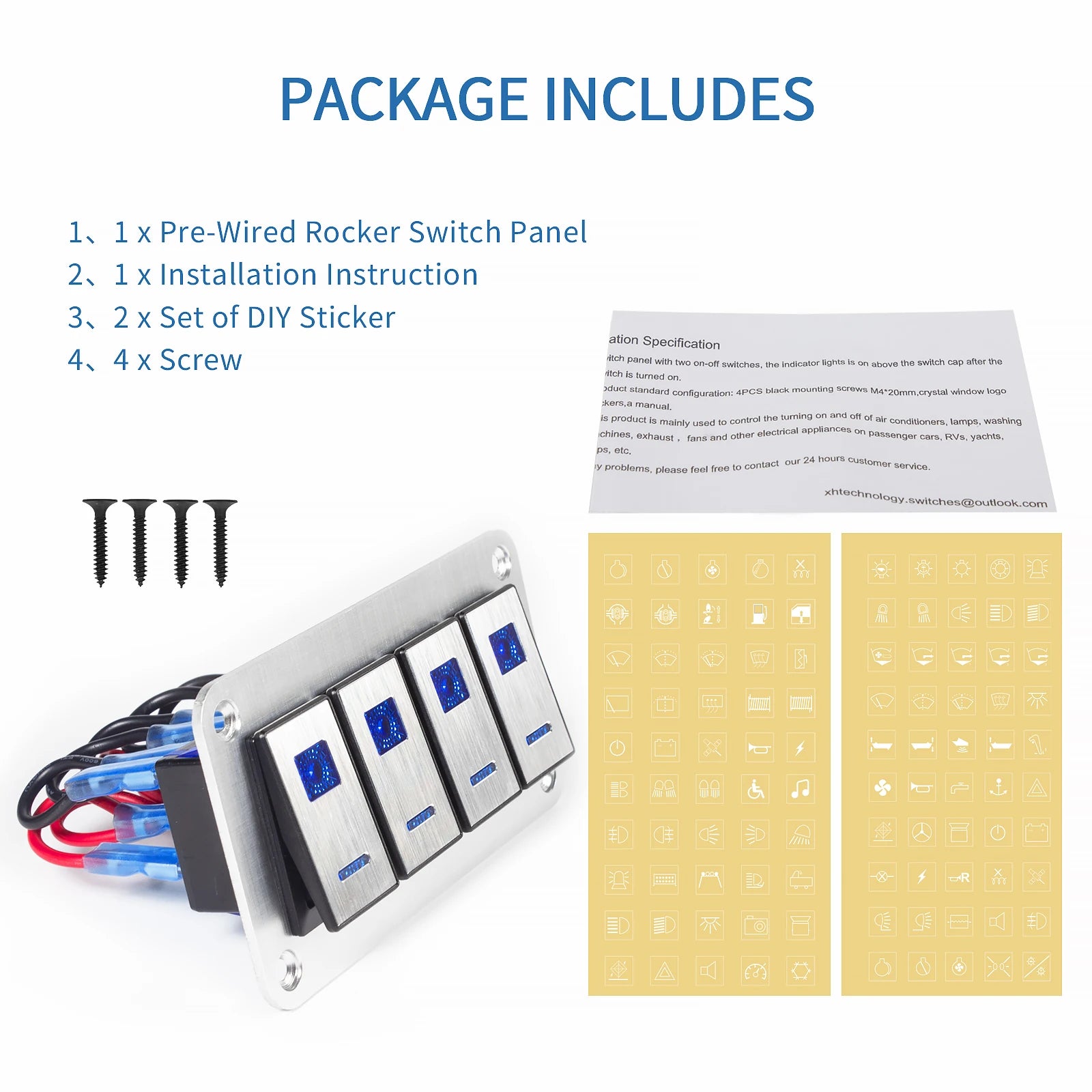 Durable metal 2-8Gang rocker switch panel with LED light, waterproof and overload protection for car card, vehicle and vessel