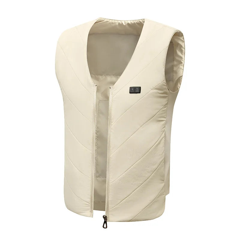 4 Areas Women's Winter Smart Electric Heated Vest V-Neck Couple Style USB Charging Heating Waistcoat Outdoor Warm Thermal Jacket
