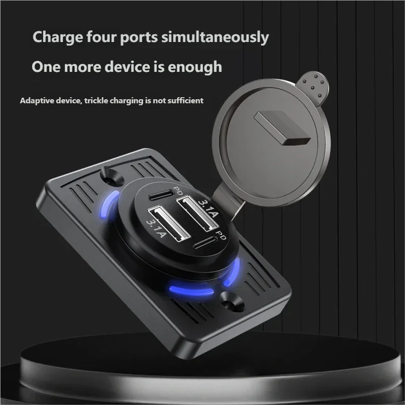 12V-24V Dual USB QC3.0 PD 3.1A/2.1A Car Charger Socket Quick Charge with Sliding Cap Outlet Panel Adapter for Truck Camper RV