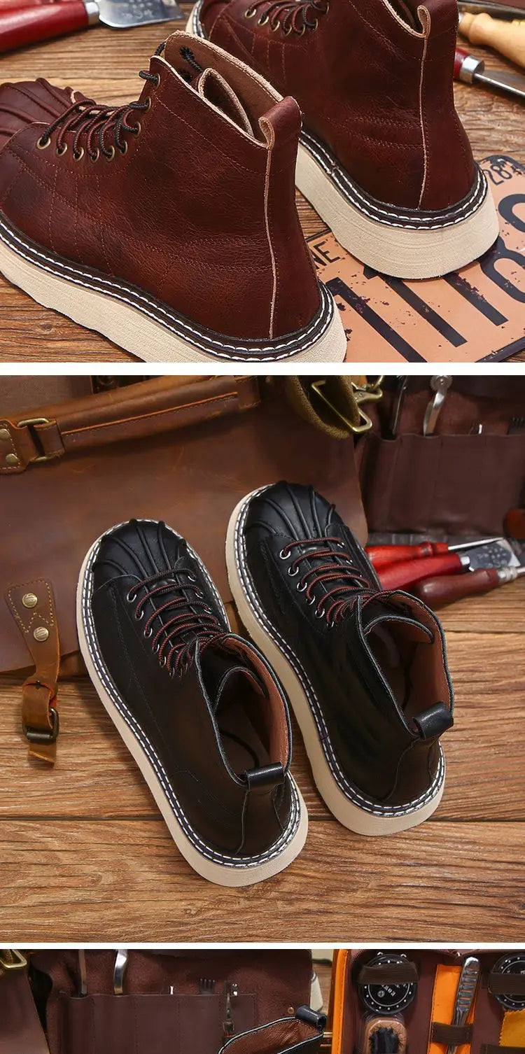 New Fashion Vintage British Men Leather Shoes Casual Round Toe Ankle Boots Spring Autumn Business Dress Chelsea Boots