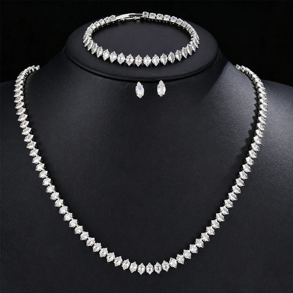 ZAKOL Gorgeous Buling AAA Clear Round Cubic Zirconia Wedding Bridal Necklace Earrings Party Jewelry Set for Women
