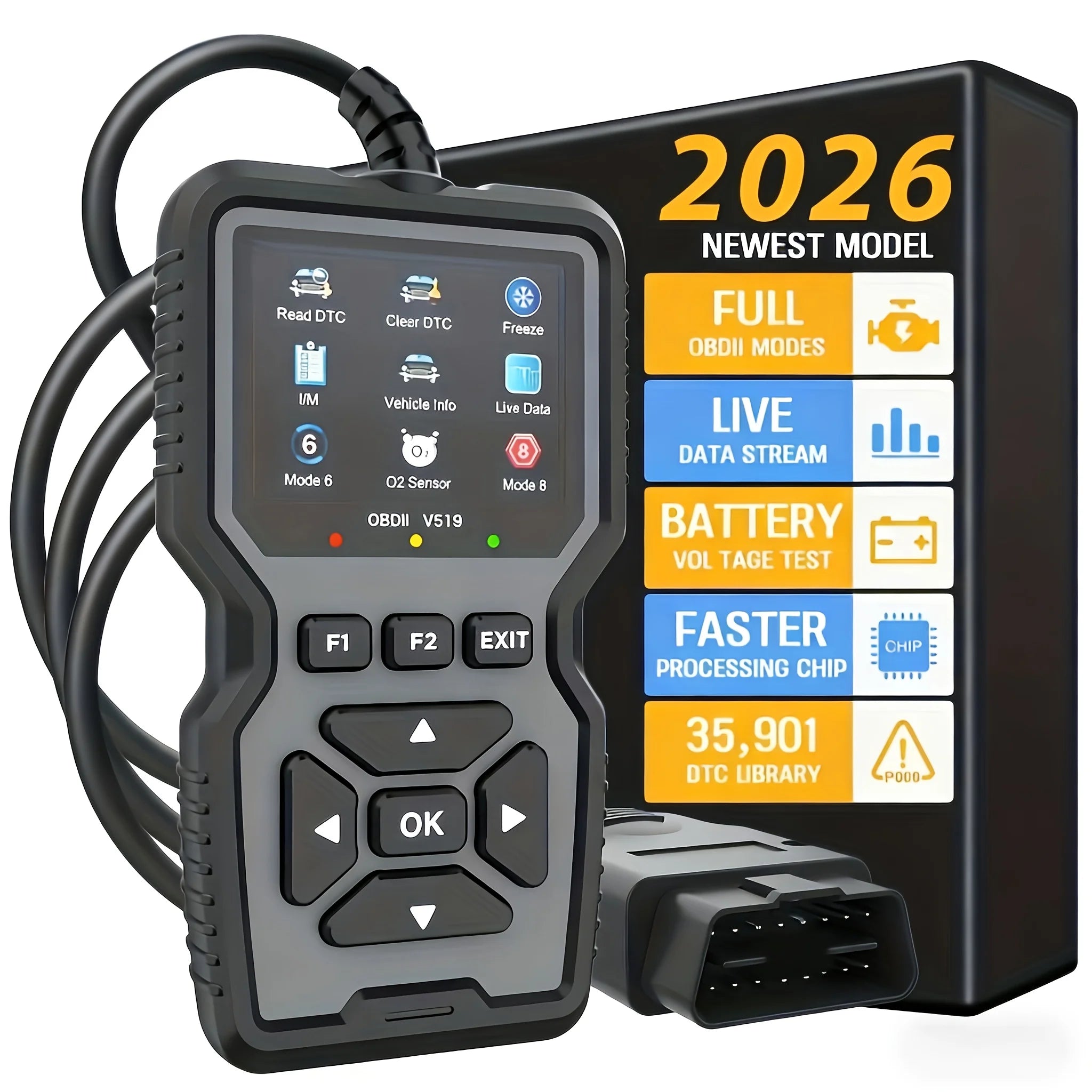 V519 Professional Obd2 Scanner - Usb-Powered Automotive Diagnostic Tool with Real-Time Data Stream, Full-Featured Obd Ii Testing (I/M Ready, Bod2/Eobd), Clears Engine Fault Lights, Reads/Erases Codes for Most Vehicles, Automo