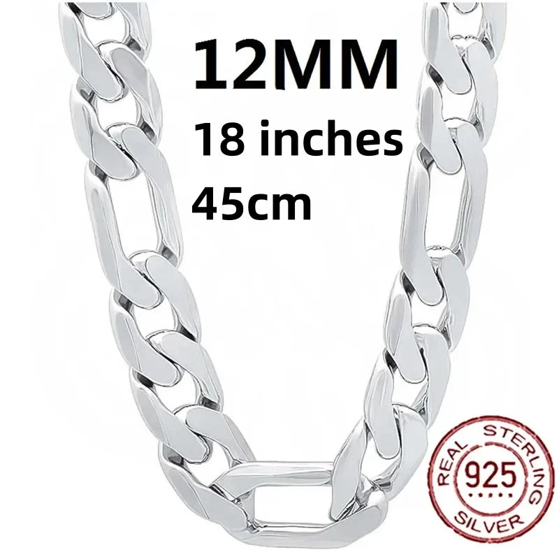 925 Sterling Silver Necklace For Men Classic 12MM Cuban Chain 18-30 Inch Charm High Quality Fashion Jewelry Wedding