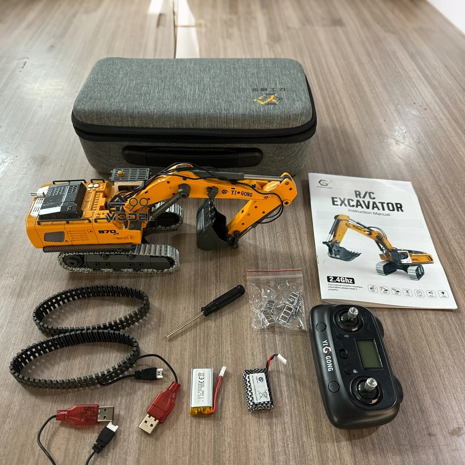 970 RC Mini Excavator 1/50 Scale Electric Excavator Simulation Model Desktop RC Excavator with Lighting System RC Car Toy Gift