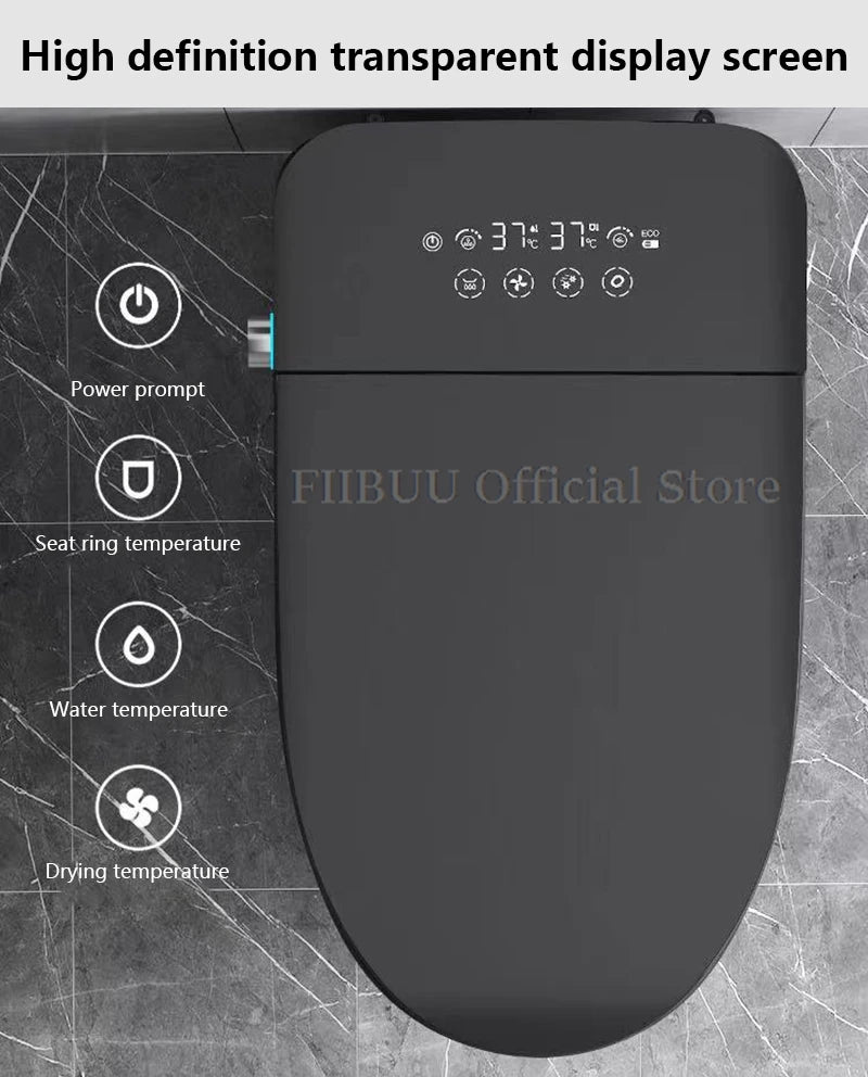 One Piece Elongated Smart Toilet Bidet Built-in Water Tank No Water Pressure Limit Display Screen AutoOpen AutoFlush Heated Seat