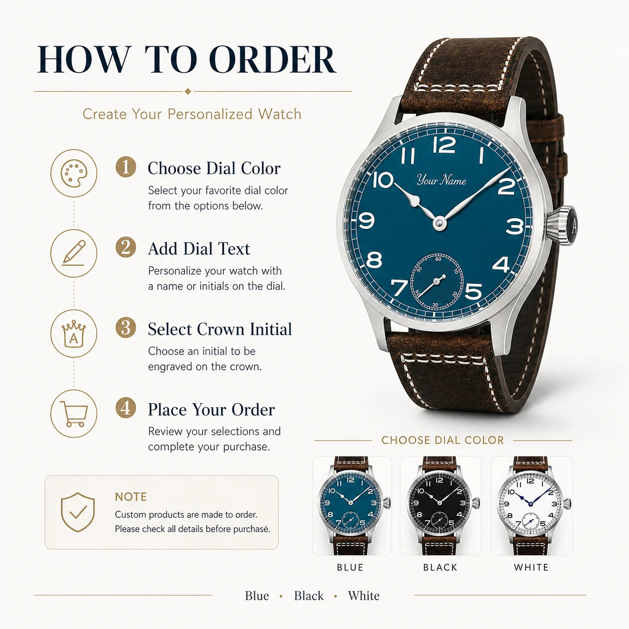 Custom CORGEUT ST3621 Mechanical Hand Wind Watch Men 42mm Personalized Name Dial Sapphire Crystal Vintage Pilot Leather Strap