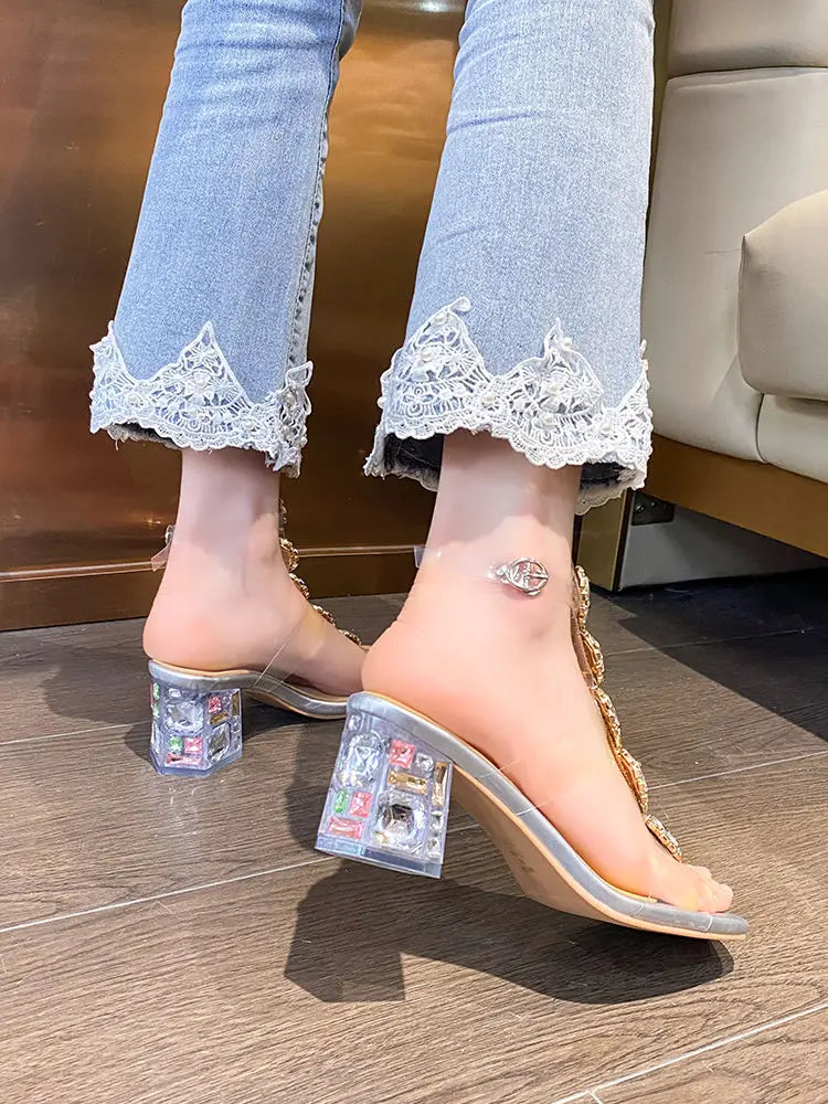 Plastic Sandal Block Heels 2022 Summer Sale Of Women's Shoes Suit Female Beige Buckle Strap All-Match Transparent Chunky Fashion