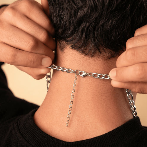 316L Stainless Steel Figaro Chain 58cm, Non-Tarnish NK 3:1 Link Necklace, Waterproof Minimalist Hip Hop Jewelry Gold Steel