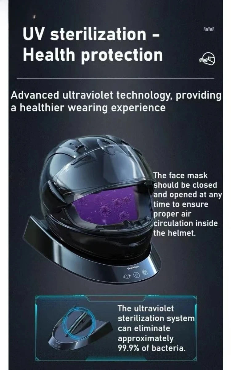 Smart Motorcycle Helmet Dryer Features Sterilization  Dust Removal Functions Temperature Control, and Ambient Lighting