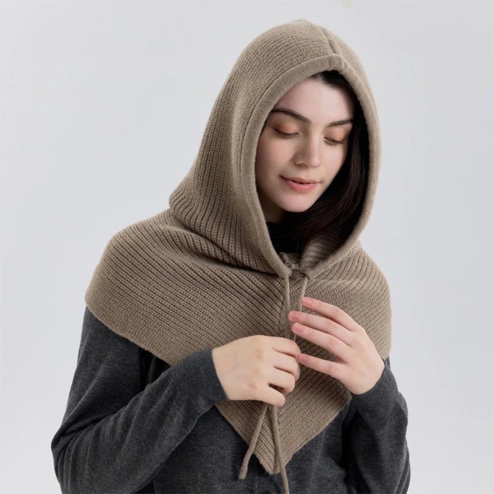 Winter Balaclava Hat Scarf for Women Warm Knitted Hooded Caps Outdoor Warm One-Piece Neck Collar Beanies Hats for Girls