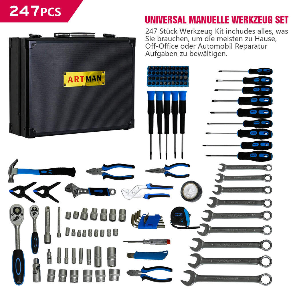 247-Piece Combined Maintenance Toolbox | Basic Tool Set for Home Maintenance & General Machinery Repair