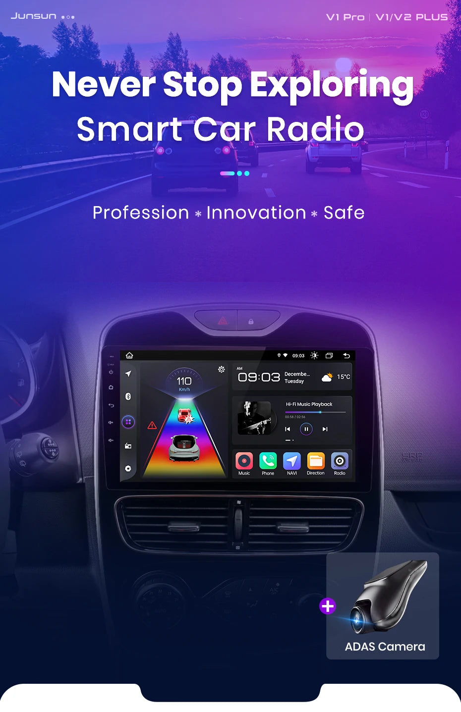 Junsun Wireless CarPlay Android Auto Car Radio for Renault Clio 4 2012- 2017 2 DIN Multimedia Stereo with Built-in Cooling Fan GPS Navigation SWC Bluetooth FM RDS DSP IPS Screen Car Intelligent Systems 4G WiFi 8 Core