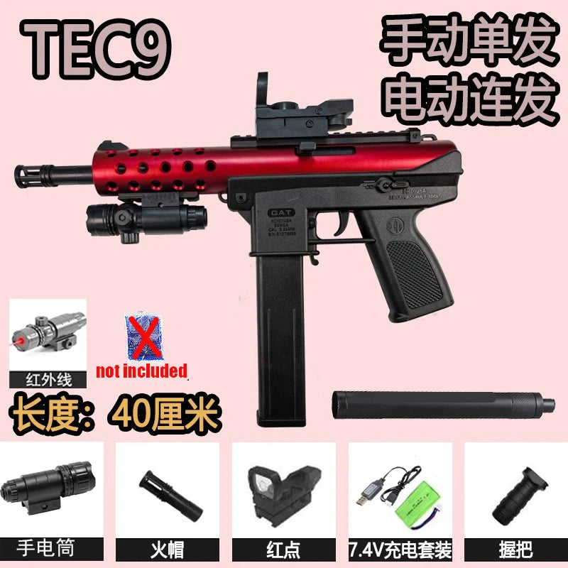 2026 New Product Tec9 Toy Gun with Infrared Flashlight, Red Dot Accessories, Manual and Electric Integrated, Three Colors Available, New Year Gift for Boys, Hot-Selling 7.4V Charging Set