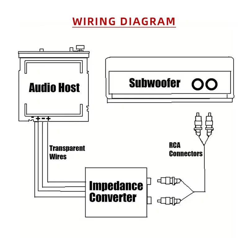 Car Subwoofer Impedance Converter, High to Low Level Audio Output RCA Adapter, Uncharged Power Mode, Universal Fit Car Audio Acc