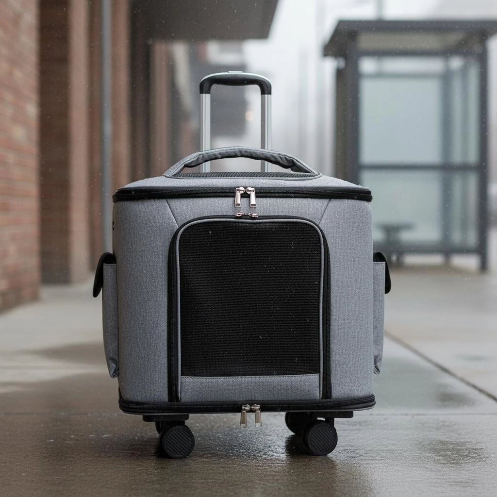 Rolling Pet Carrier Quiet Wheels Feline Carrier Suitcase Feline Travel Bag Trolley Handle Multiple Carrying Options for Outdoor