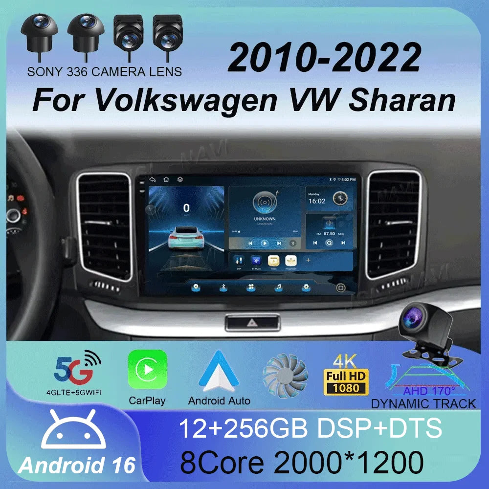 Car Radio Android Auto Stereo For Volkswagen VW Sharan SEAT Alhambra 7N 2010-2022 Multimedia Player GPS Carplay 4G BT Wifi Video