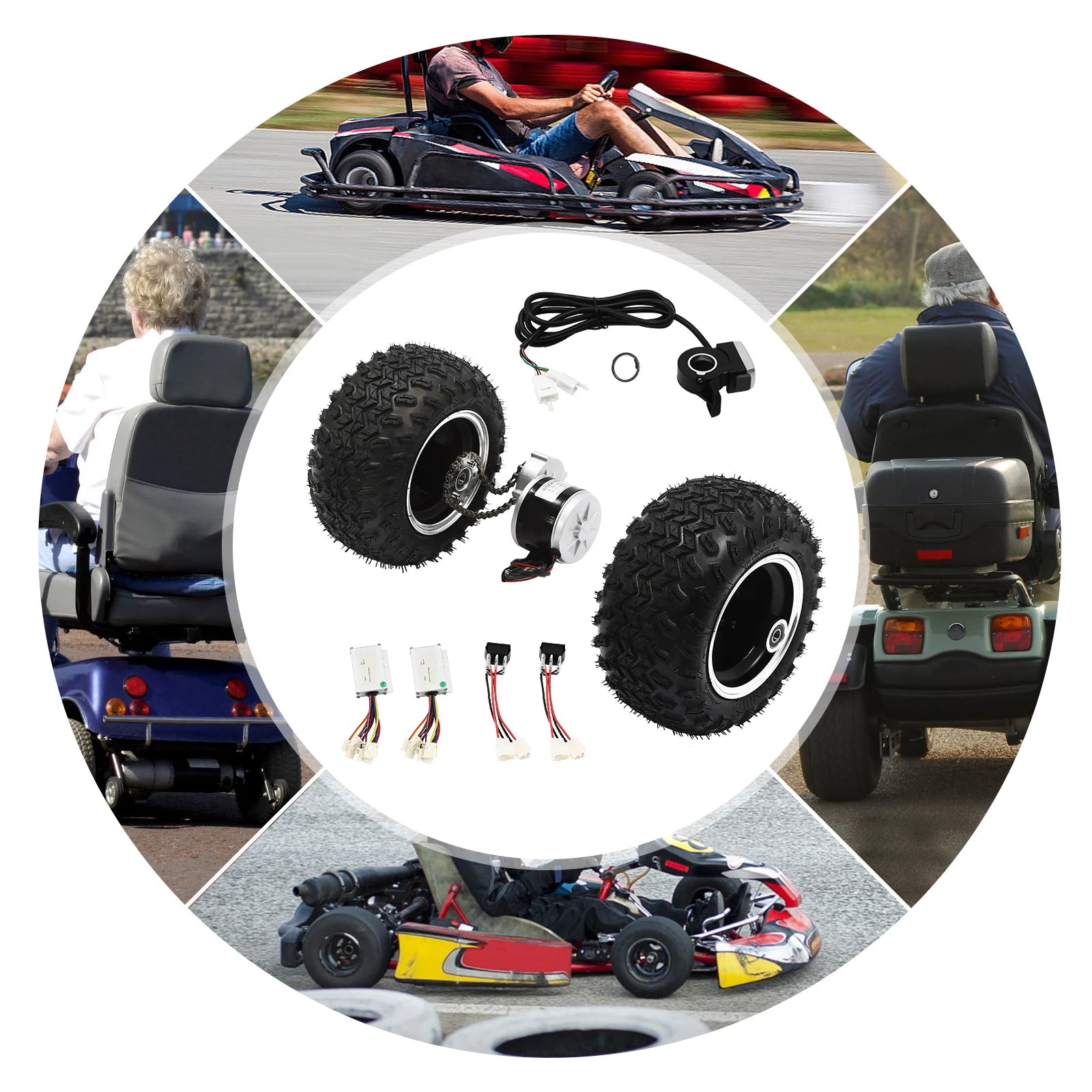 250W Black Motor Drive Air Wheel Conversion Kit 330.69-440.92Lbs Load Capacity Dual Wheel Set for Electric Beach Scooter