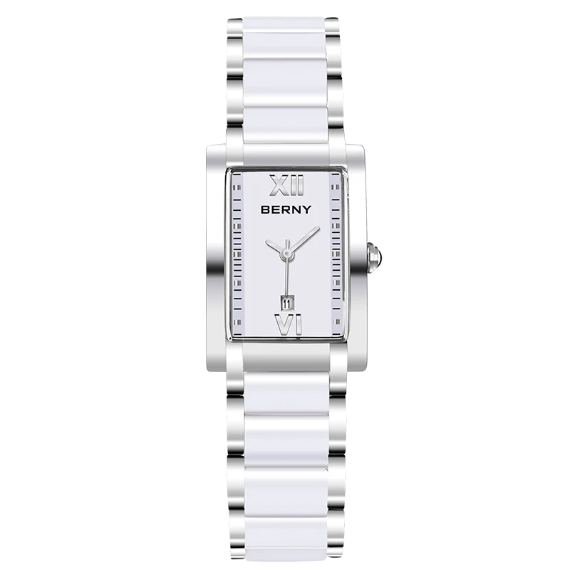 BERNY Women's Watches Calendar Date Elegant Classic Rectangle Ceramics Quartz Ladies Watch Luxury Fashion Women Wristwatch