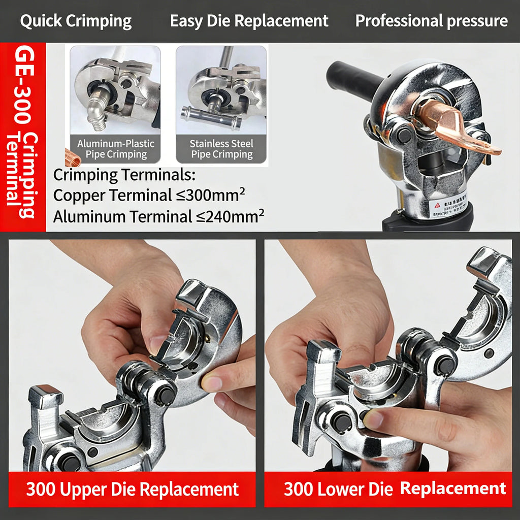 Hydraulic Crimping Tool Electric Crimper Kit with 12 Dies, Crimping Plier for 6AWG to 800MCM Copper Aluminum Nose Wire Terminals