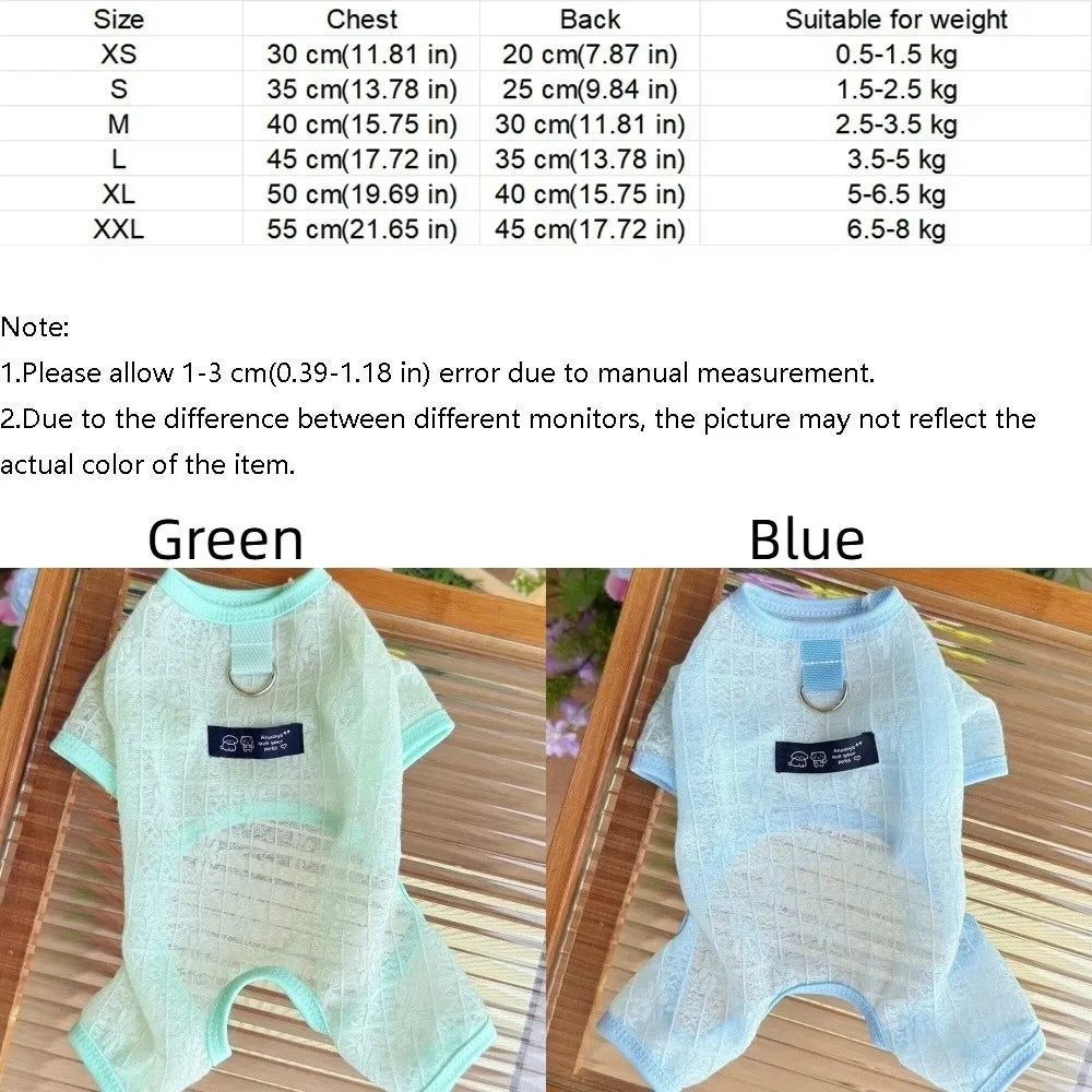 Cool Summer Wear Summer Thin Dog Clothes Breathable Hollow Mesh Dog Jumpsuit Airy Fabric Lightweight Pet Apparel Pet Daily Wear