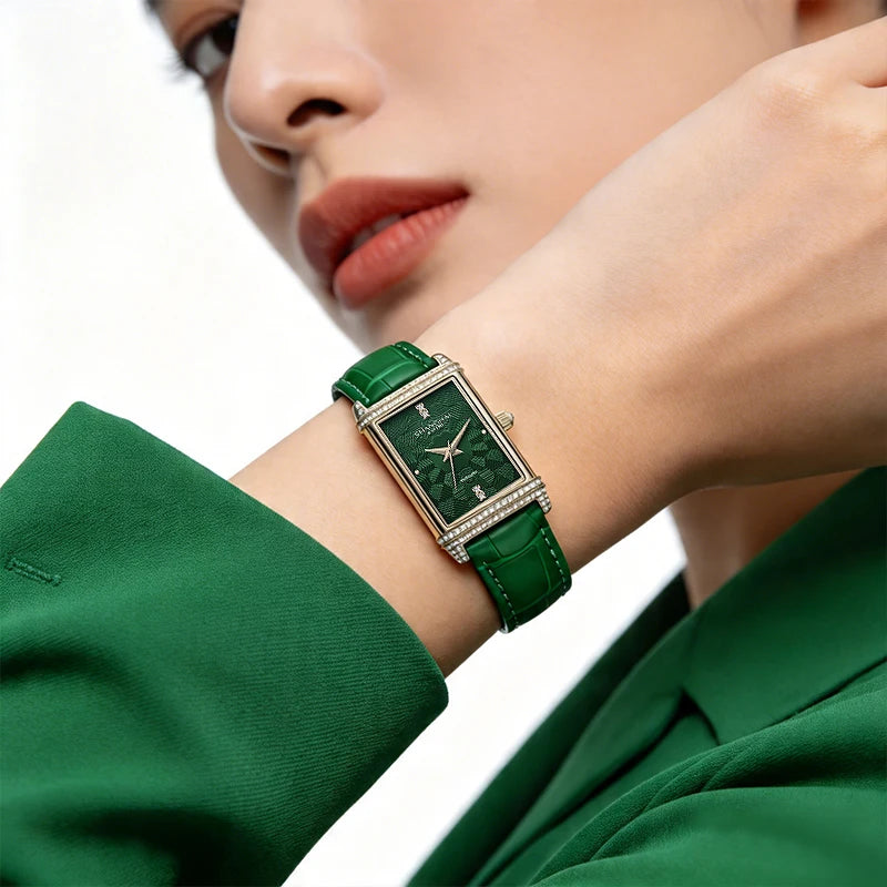 Shanghai Watches Vintage Women's Mechanical Watch 25x41 mm Rectangle Automatic Watch 3D Dial Sapphire Leather Fashion Watch 22MT