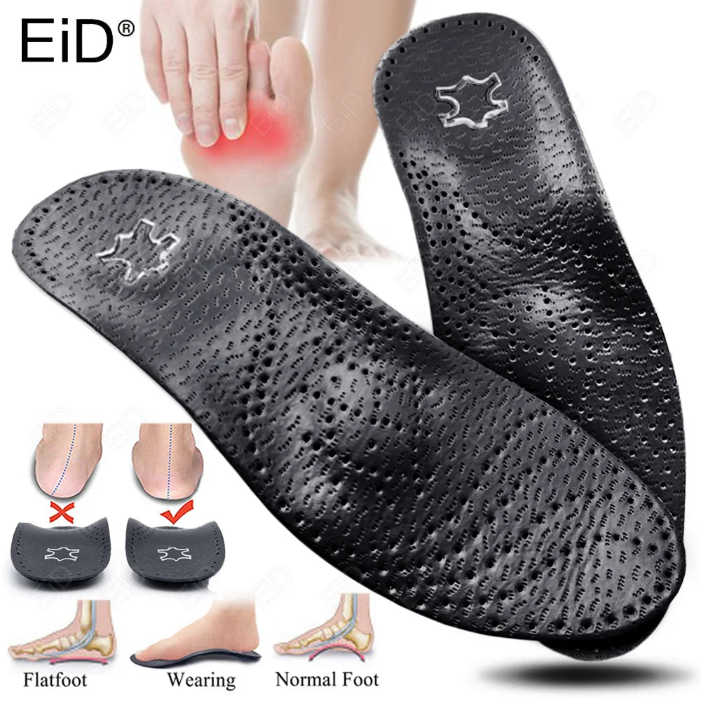 EiD New Arch Support 25mm Orthotic insole Black Leather orthotics Insoles for Flat Foot O/X Leg Corrected Shoe Sole insert pads