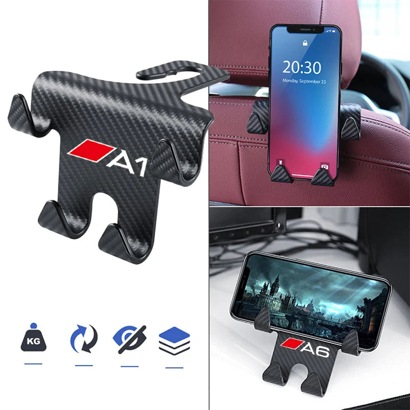 Car Back Seat Hook Hanging Storage Mobile Phone Holder For Audi Sline A3 A4 A5 A6 A7 A1 A2 A8 Q1 Q2 Q3 Q4 Q5 Q6 Q7 Q8 TT RS3 RS7