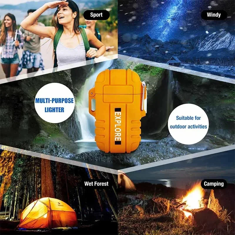 New Windproof Dual Arc Plasma Lighter Waterproof USB Rechargeable Lighter Suitable for Outdoor BBQ Candle Smoking Accessories