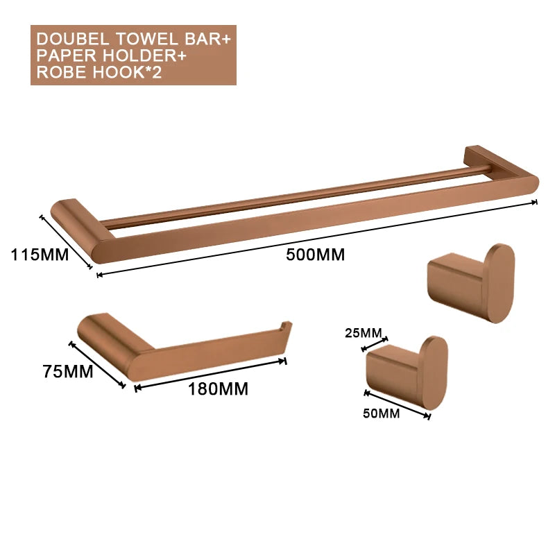 Brushed Rose Gold Storage Rack Towel Bar Tissue Holder Bathrobe Hook Cup Holder Toilet Brush Soap Dish Bathroom Accessories