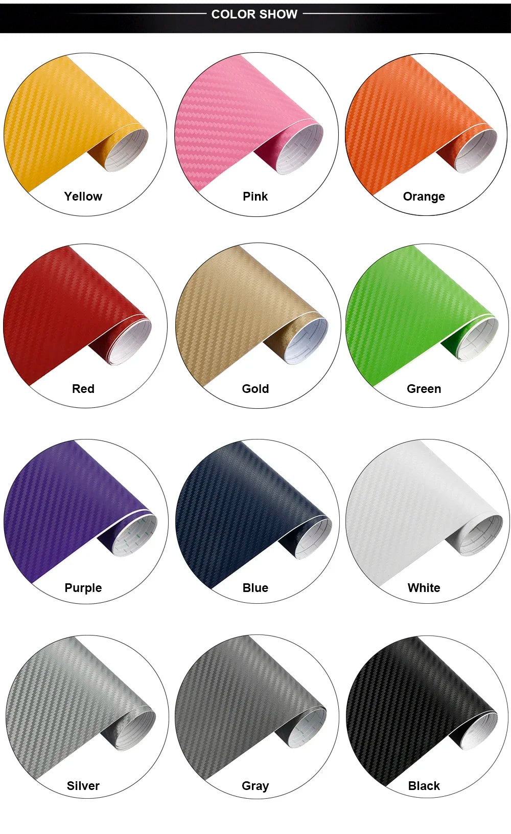 50cmx200cm 3D Carbon Fiber Vinyl Car Wrap Sheet Roll Film Car Stickers and Decal Motorcycle Auto Styling Accessories Automobiles
