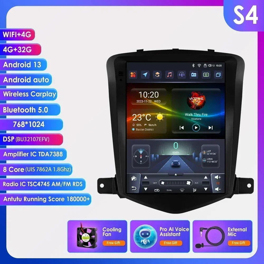 Autoradio multimédia pour voiture Hizpo 8 cœurs DSP pour Chevrolet Cruze J300 2008-2012 GPS Systèmes intelligents Carplay 4G RDS IA