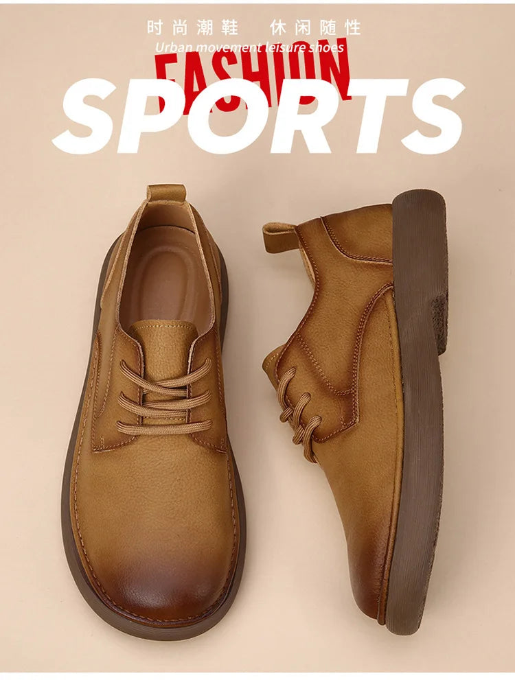 Men's Shoes 2026 Spring New Wide Head Genuine Leather Men's Shoes Breathable Trendy Retro Casual Leather Shoes Men