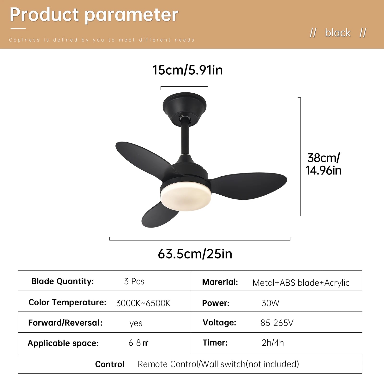 Ventilateur de plafond avec lumière, Ventilateur de plafond discret de 25 pouces/42 pouces/52 pouces avec télécommande, Pour intérieur et extérieur couvert