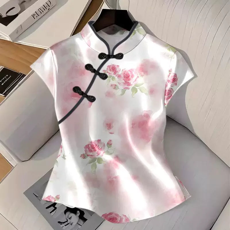 Qipao Shirts for Women Clothing Hanfu Tshirt Harajuku Ethnic Style Summer Streetwear Y2k Top Vintage T-Shirts Women Clothes
