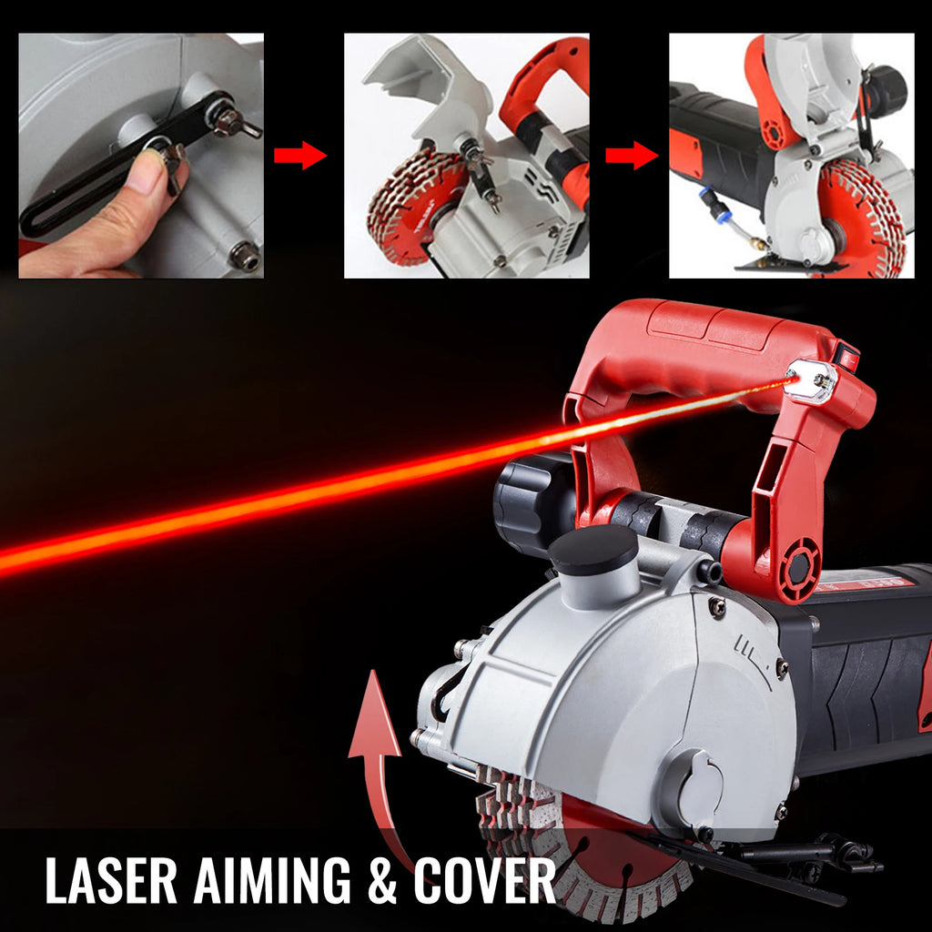 SucceBuy Max Rainureuse Murale 4800W Découpeuse à Béton Électrique avec Visée Laser Machine à Rainurer 125mm Scie Circulaire Outil de Coupe