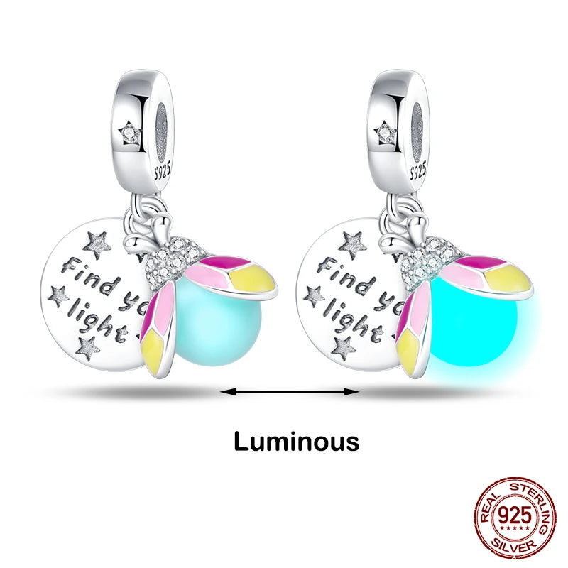 Hot Sale 925 Silver Glow in the dark Firefly Honeybee Star Charms Beads Fit Qikaola 925 Original Bracelets Fine DIY Jewelry Gift