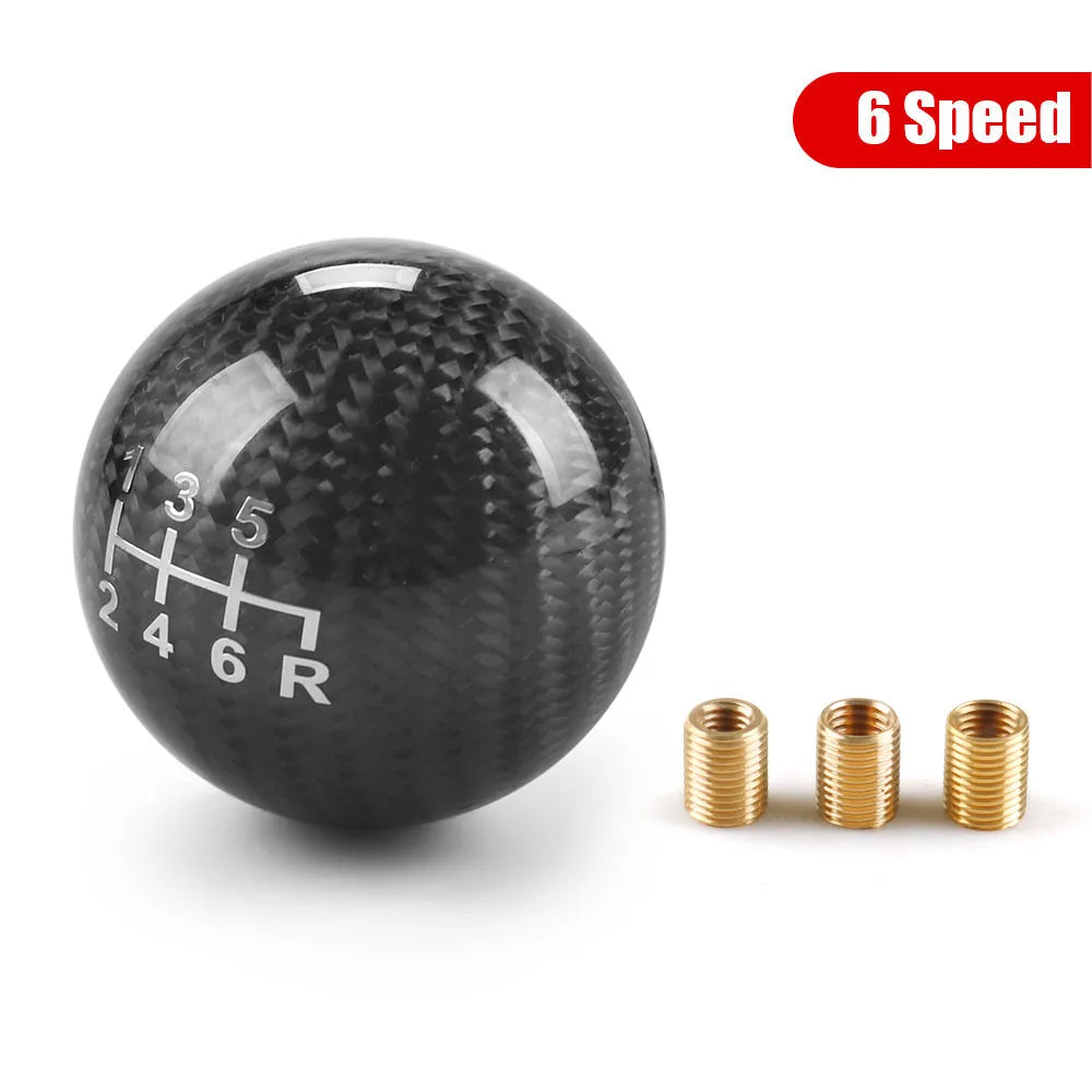 JDM Style Oval/Sphere Carbon Fiber Manual Gear Shift Knob M12*1.25 With 3 Adapters M8*1.25, M10*1.25, M10*1.5 Shift Head Knob