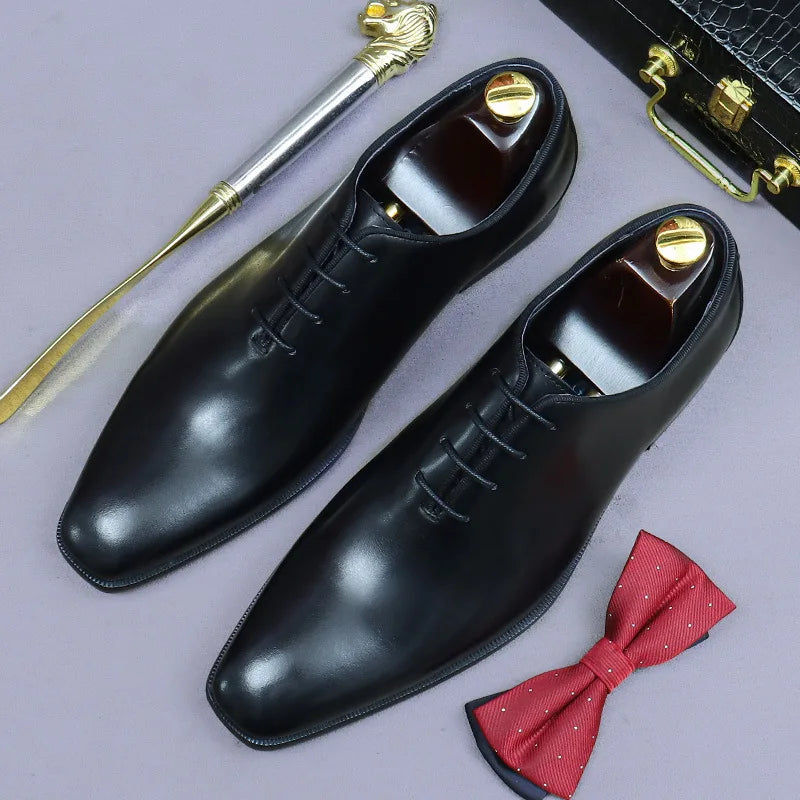Whole Cut Men's Oxford Shoes Genuine Leather Handmade Quality Comfortable Elegant Black Wedding Social Formal Shoes Man