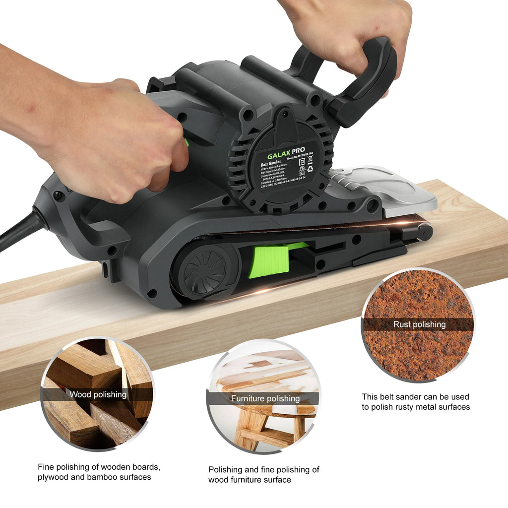 Ponceuse à bande GALAX PRO 1010W avec contrôle de vitesse et sac à poussière (raccord aspirateur) ponceuse avec meule pour le travail du bois