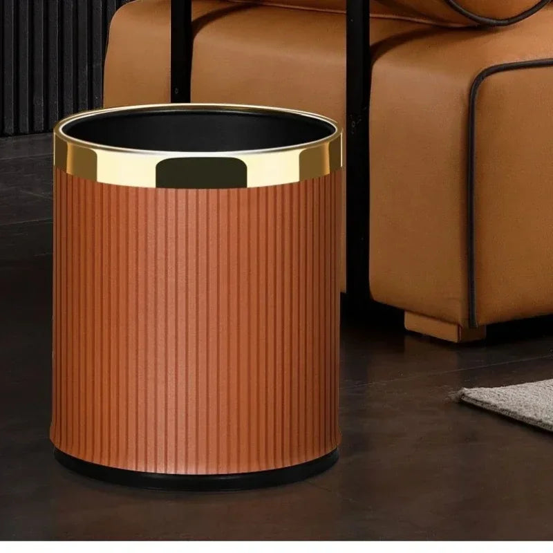Luxury Golden Dustbin Morden Trash Can Odor Proof Waste Bucket Hotel Cleaning Tools for Home Kitchen Bathroom Living Room