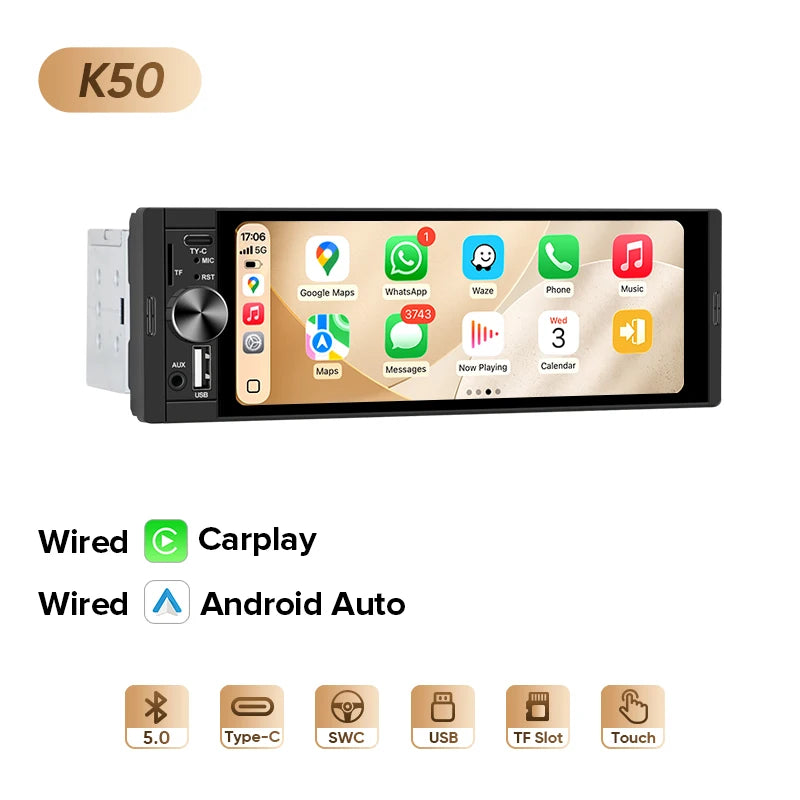AINAVI K40 K50 Universal Car Radio 1 Din Carplay Wireless Android Auto Car Multimedia MP5 HD IPS Touch Screen USB TYPE-C BT 5.0