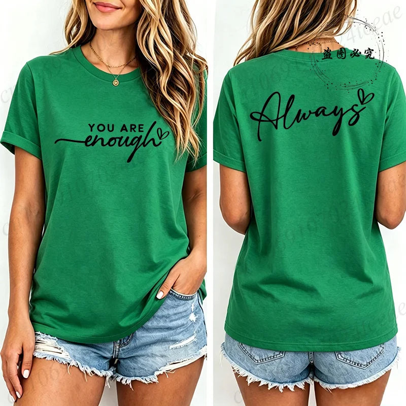 Fashion Women T Shirts You Are Enough Print Short Sleeve T-Shirt Motivational Quote Aesthetic Tee T-Shirts Inspirational Shirts