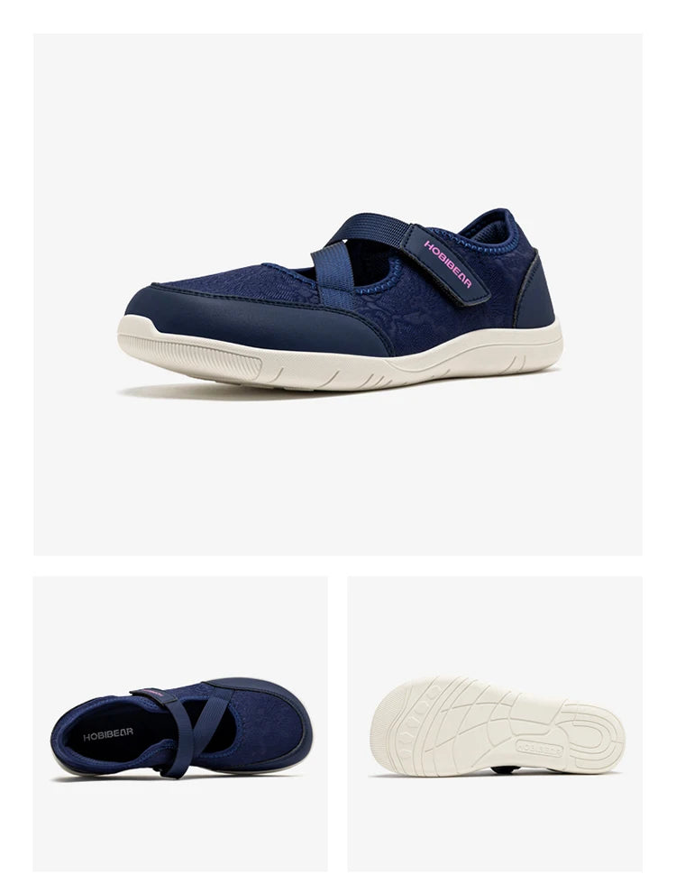 HOBIBEAR Wide Width Mary Jane Flats Women Barefoot Ballet Shoes Adjustable Hook Loop Lightweight Zero Drop Shoes