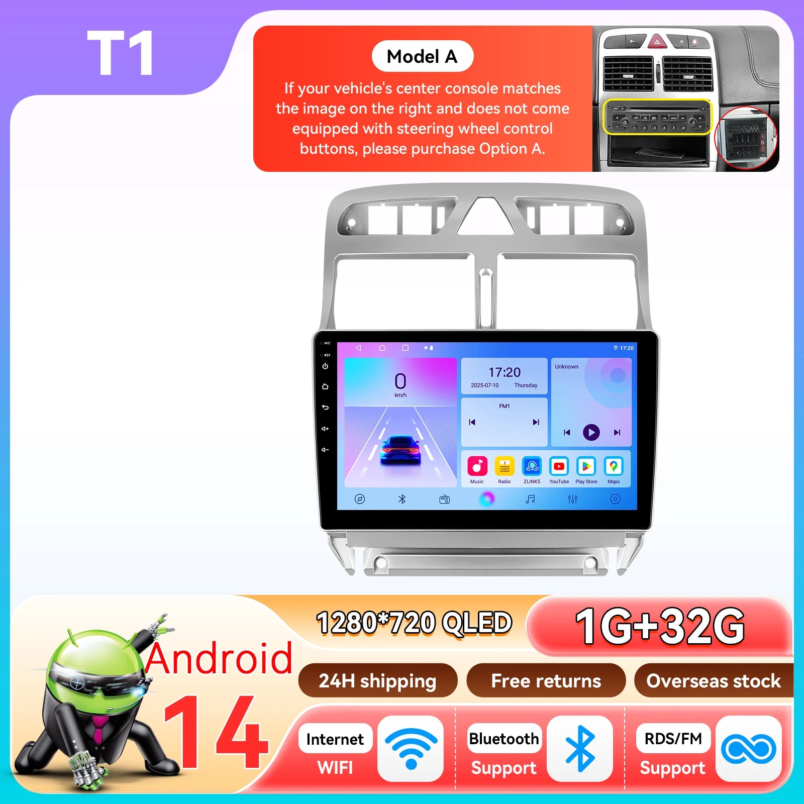 Hizpo 2Din 9inch CarPlay Android Auto Car Radio for Peugeot 307 307CC 307SW 2002 - 2013 Multimedia Navigation GPS RDS DSP 4G BT
