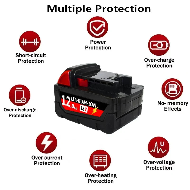 9000mAh 12000mAh For M18 Tool Battery Li-Ion Replacement Battery, For Milwaukee 18V 48-11-2830 0730-20 Tools battery